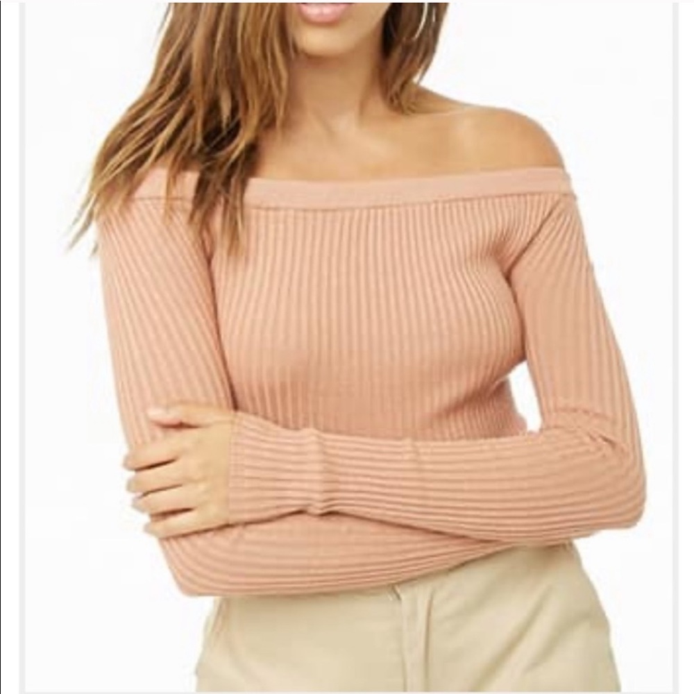 Forever 21 Ribbed Off-the-shoulder Long Sleeve S